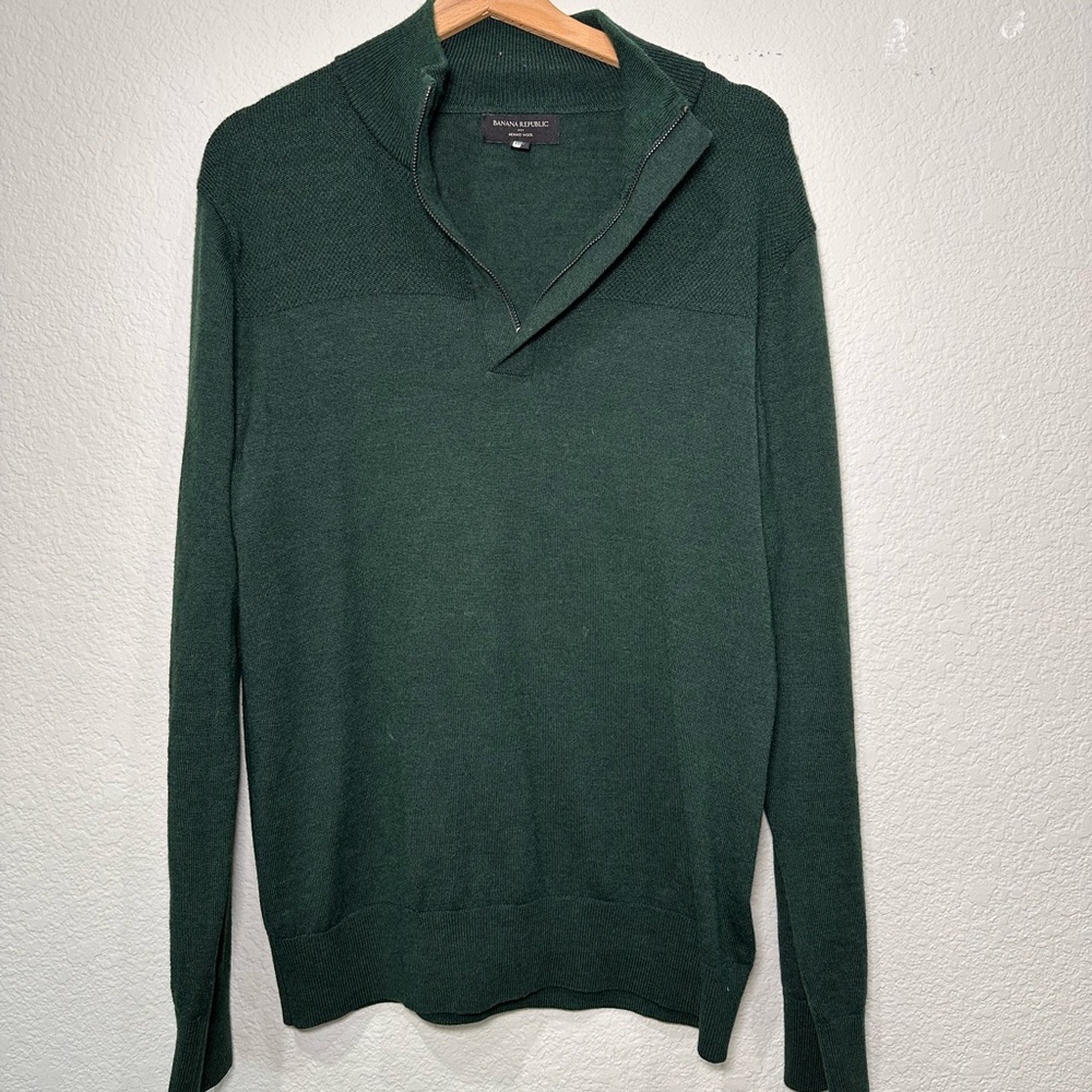 Wool Blend Banana Republic Men's Dark Green Zip‎ Up Sweater Large